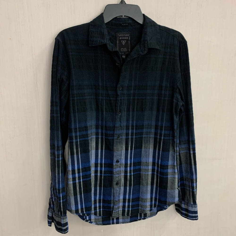 NWT GUESS Plaid Ombre Men's Button-Down Size XS